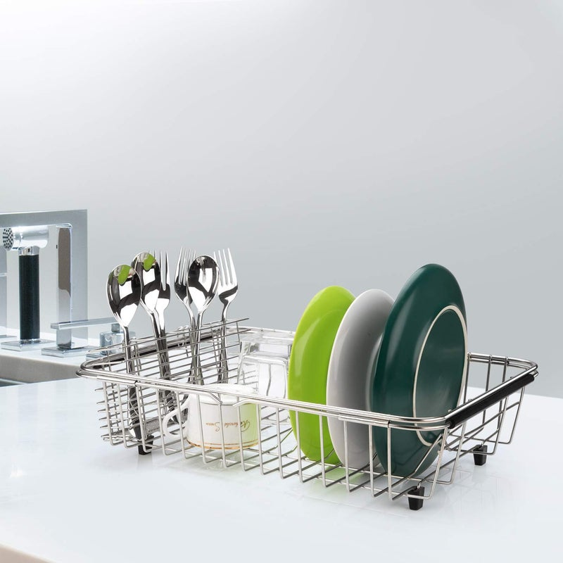 Slideep Expandable Dish Drying Rack, Stainless Steel Over The Sink Dish Rack, in Sink or On Counter Dish Drainer with Stainless Steel Removable Utensil Holder - Image 4
